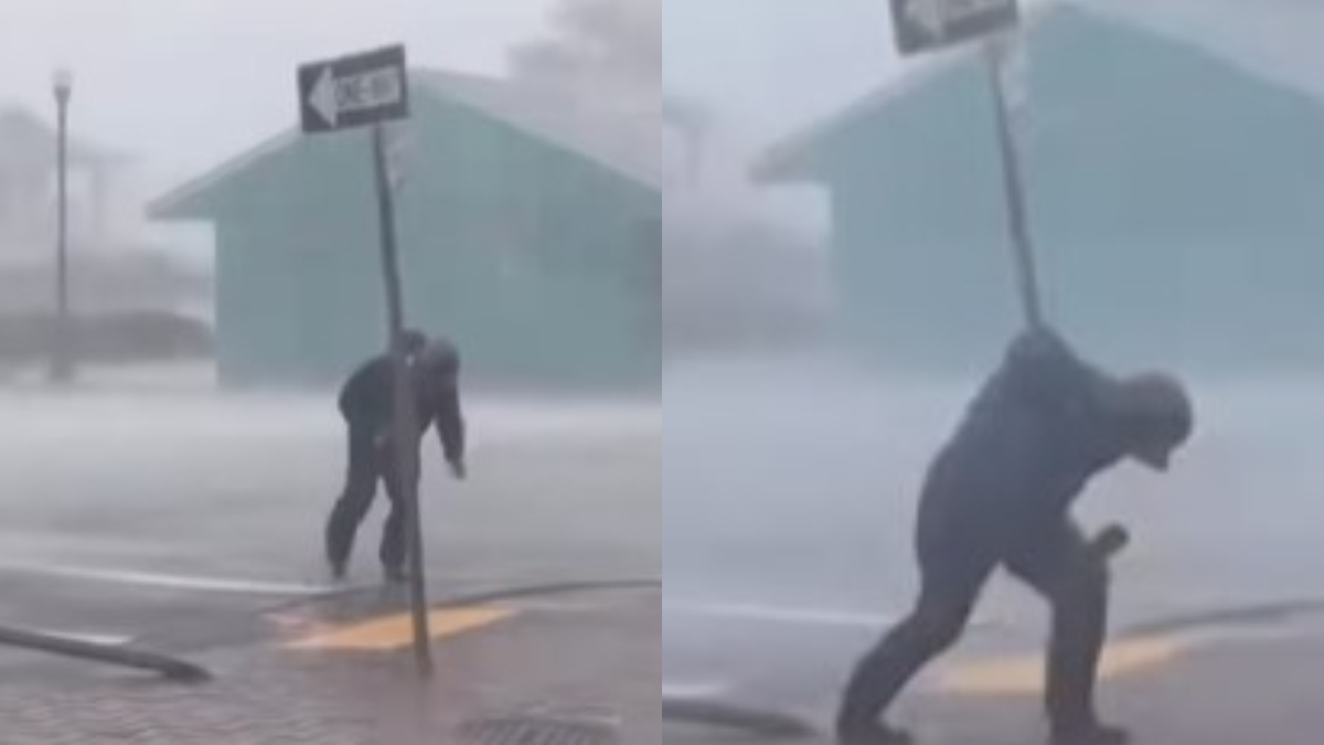 Viral Video Man Battles Strong Lashes Of Wind Netizens Want To Know 