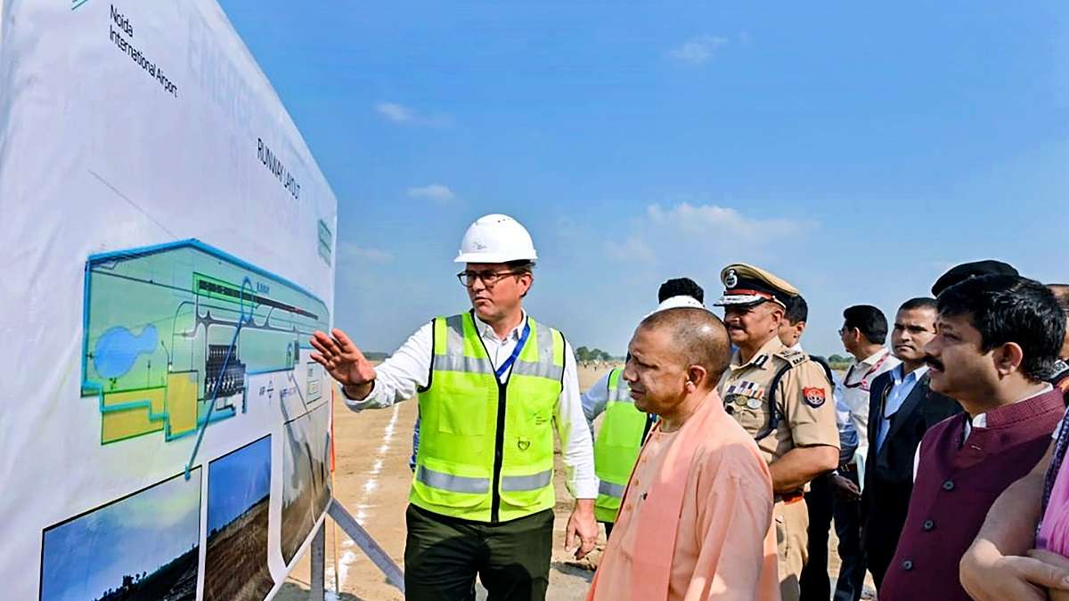 Yogi Adityanath inspects progress of Noida International Airport in Jewar