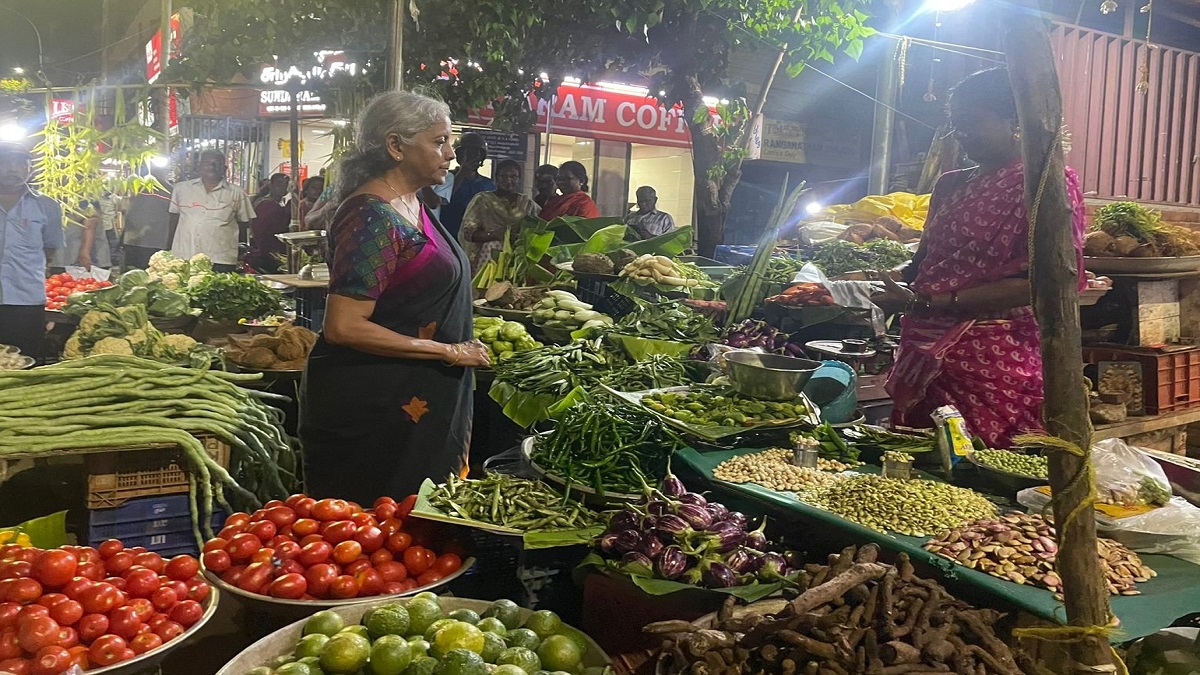 Finance Minsister Nirmala Sitharaman buys vegetables from market, interacts with vendors in Chennai | Watch