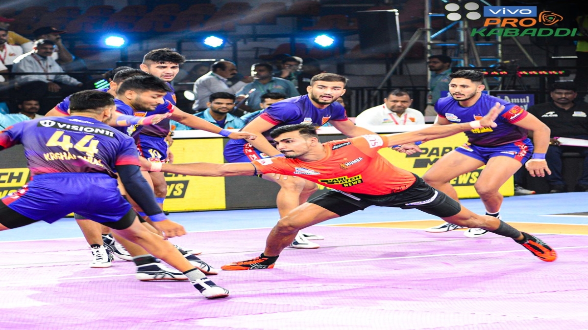 Players of UMumba celebrate after they won the Pro Kabaddi League