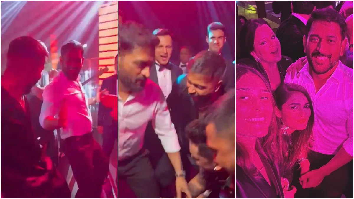 MS Dhoni removes his jacket & burns the dance floor as he joins Hardik Pandya, Badshah | VIRAL VIDEO