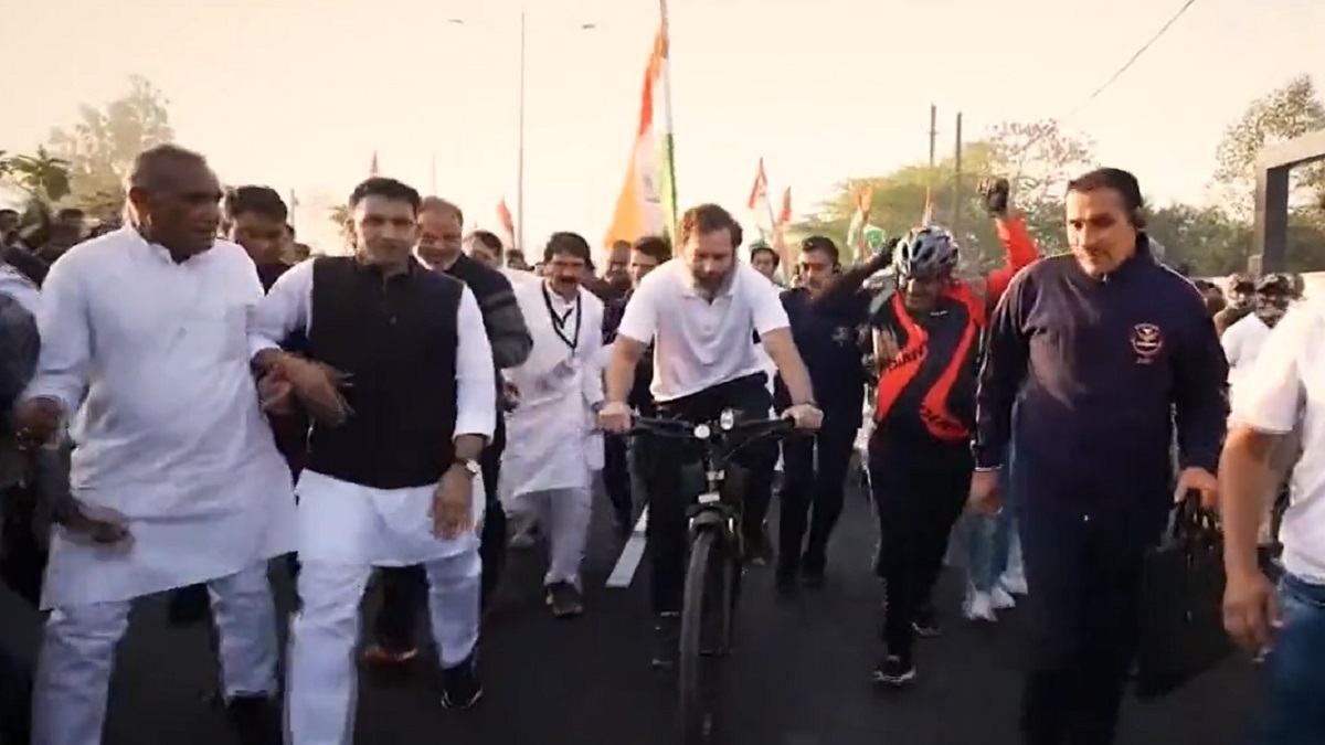 After riding a motorbike, Rahul Gandhi now turns cyclist in Bharat Jodo Yatra | WATCH