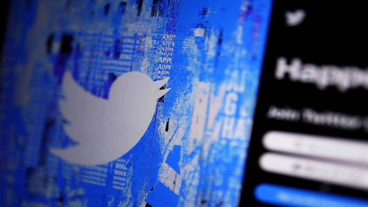 The Twitter splash page is seen on a digital device