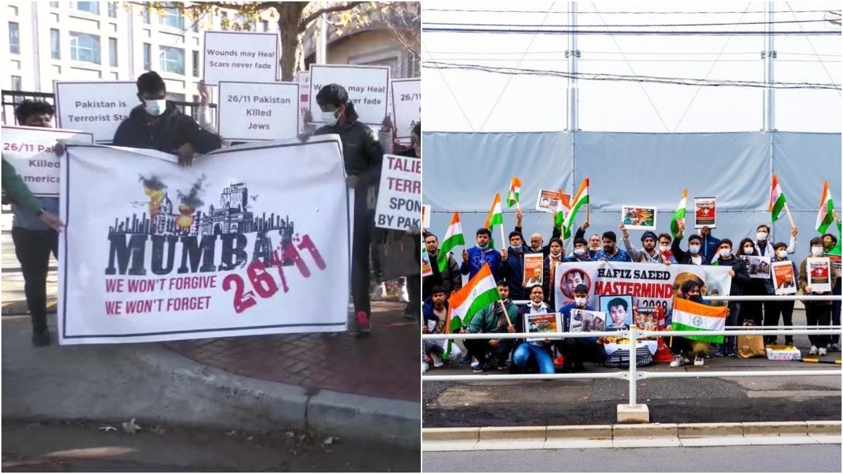 Diaspora India berdemonstrasi menentang serangan 26/11 di luar kedutaan Pakistan di AS, Jepang