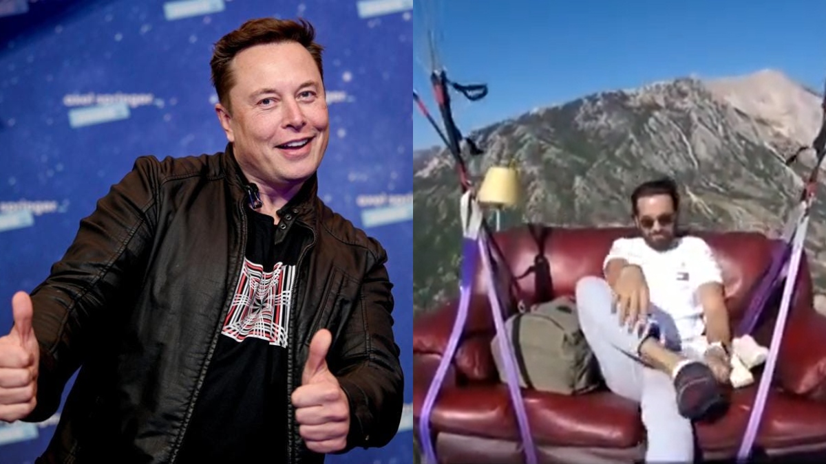 Man paragliding on a couch amazes Elon Musk, netizens react | Viral Video