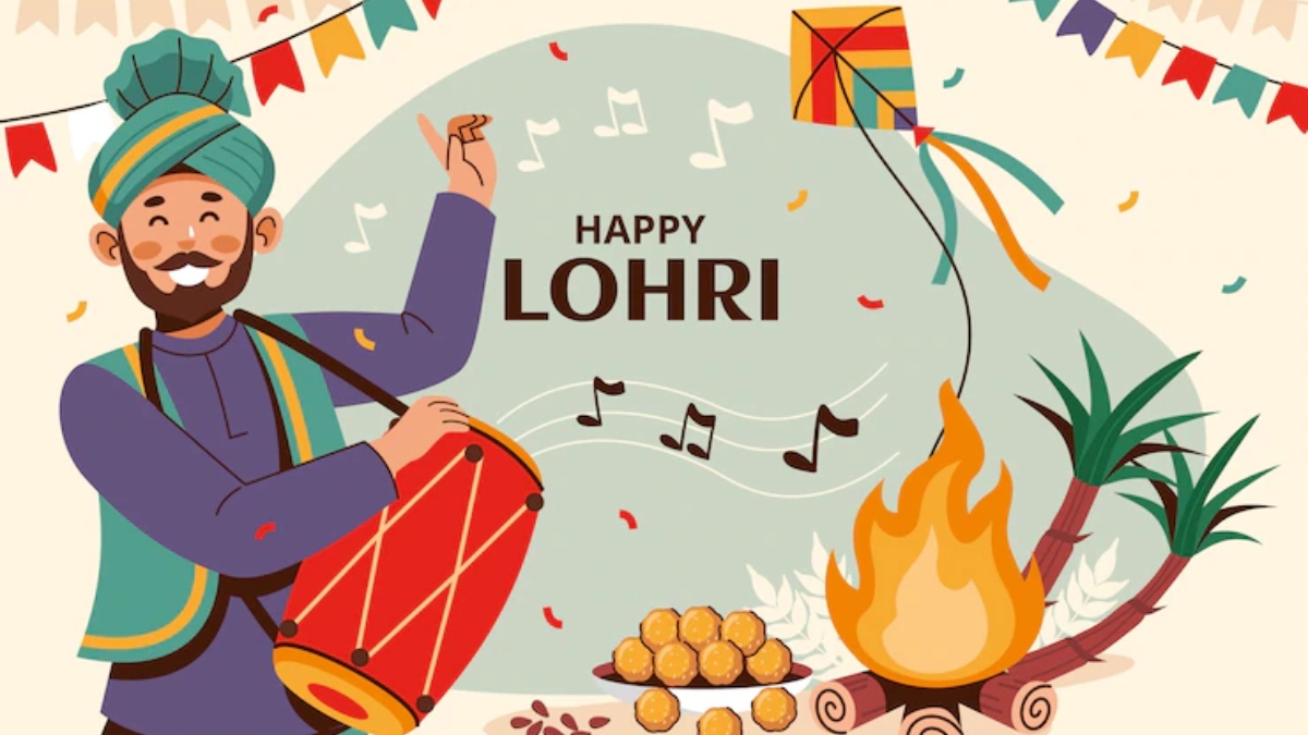 Vector illustration of a Background for Happy Lohri holiday Template for  Punjabi Festival Stock Photo - Alamy