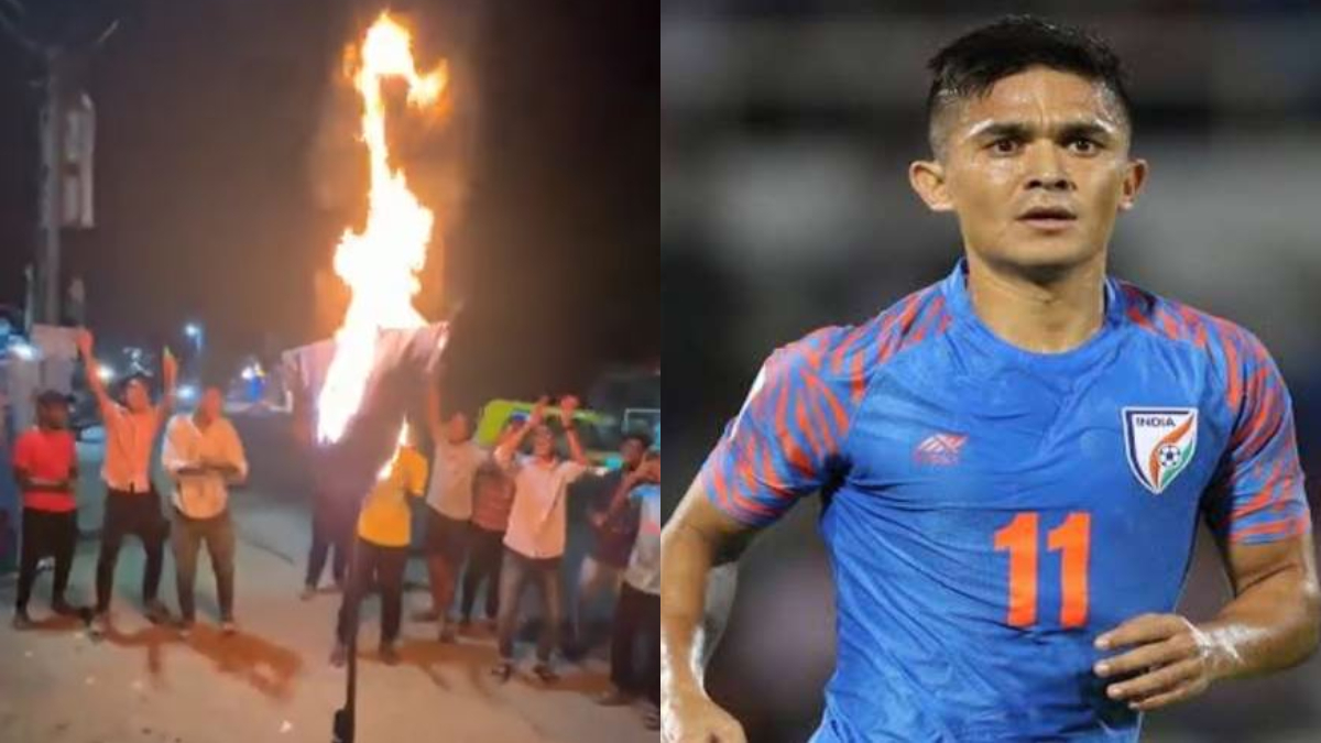 Kerala Blasters fans stage act of protest as they burn Sunil Chettri's effigy after controversial match