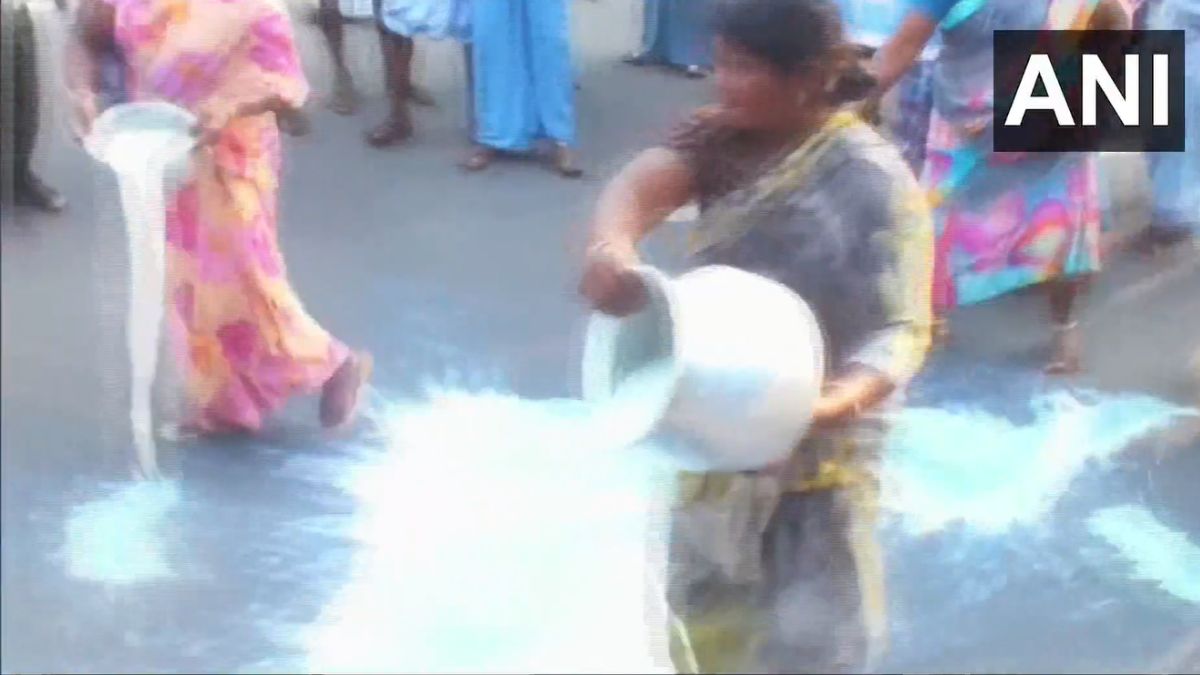 Tamil Nadu: Dairy farmers throw milk on road protesting against government | WATCH