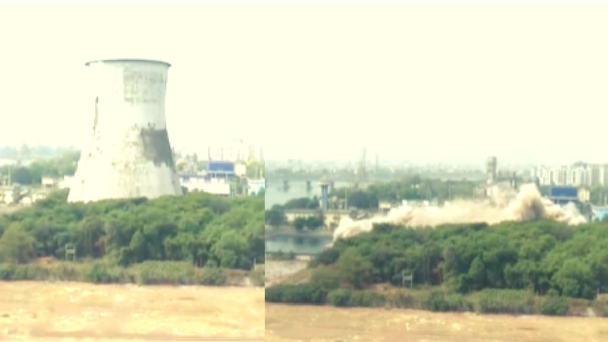 Surat: 85-metre-tall cooling tower demolished by controlled explosion I WATCH