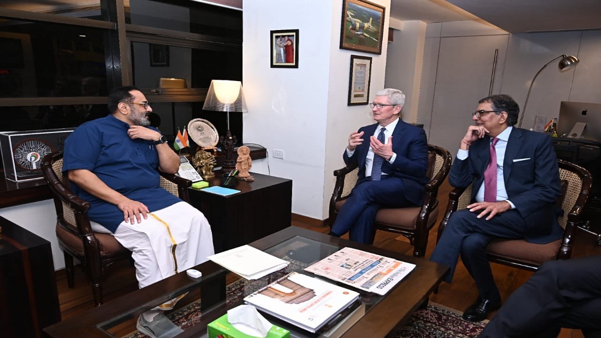 Tim Cook, Union Minister Rajeev Chandrasekhar discuss boosting manufacturing, exports