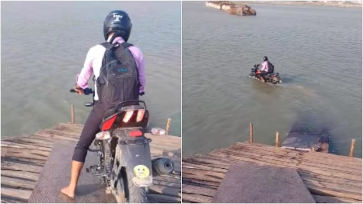 Viral video of man crossing river on bike impresses netizens. Watch