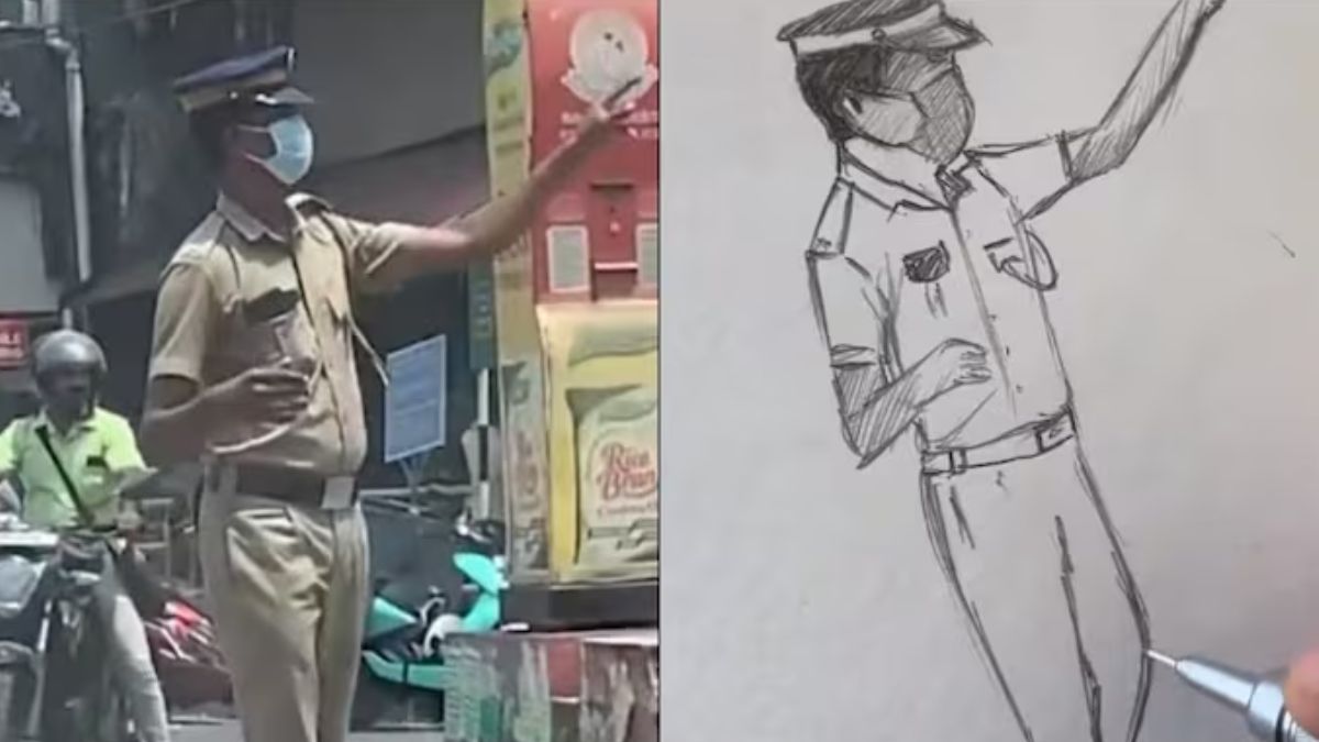 Kerala artist's impromptu sketch brings smile to traffic cop's ...