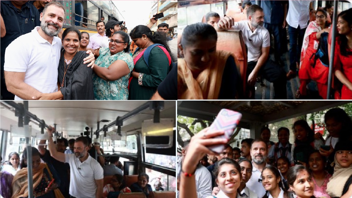 Karnataka election 2023: Rahul Gandhi takes bus ride in Bengaluru, interacts with students, women