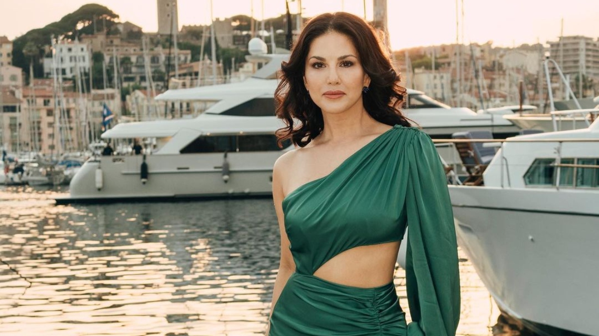 Cannes 2023: Sunny Leone dazzles in green one-shoulder thigh-high slit satin dress | Photos