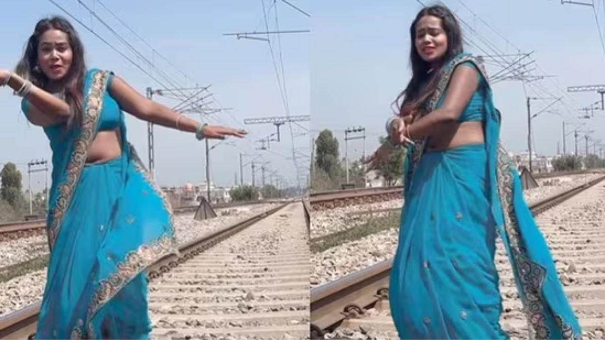 Woman wearing saree dances on railway tracks to Haryanvi song, netizens furious. Watch