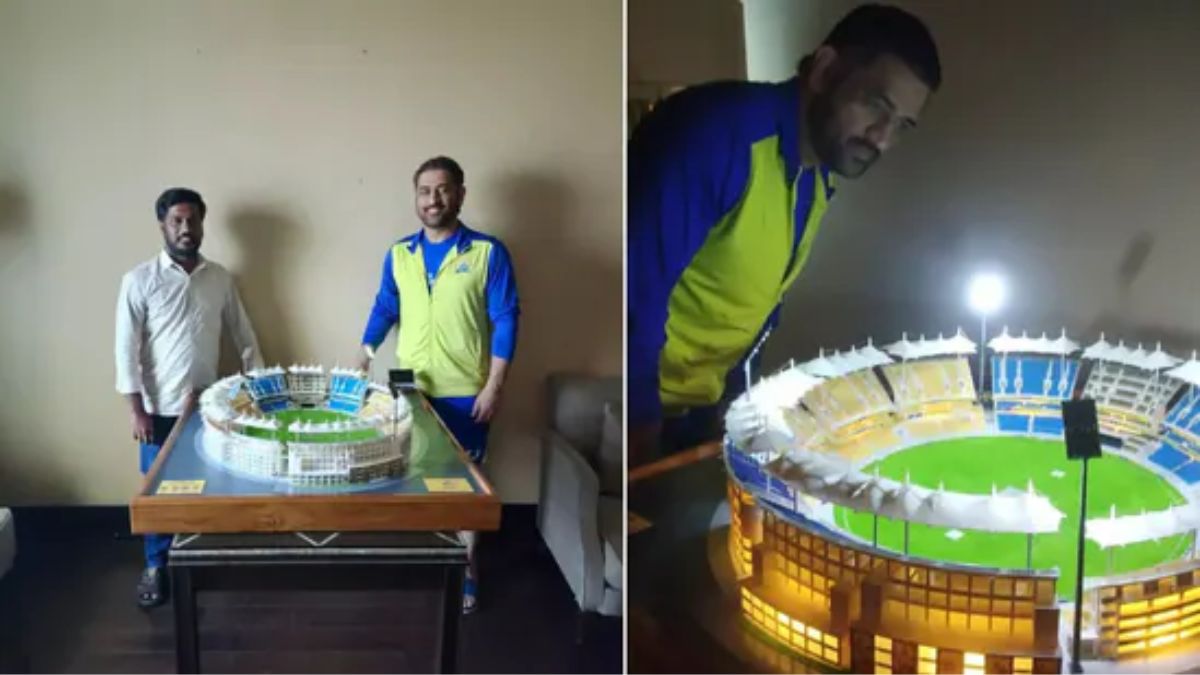 MS Dhoni is mighty impressed with fan’s gift of miniature Chepauk Stadium. Watch viral video