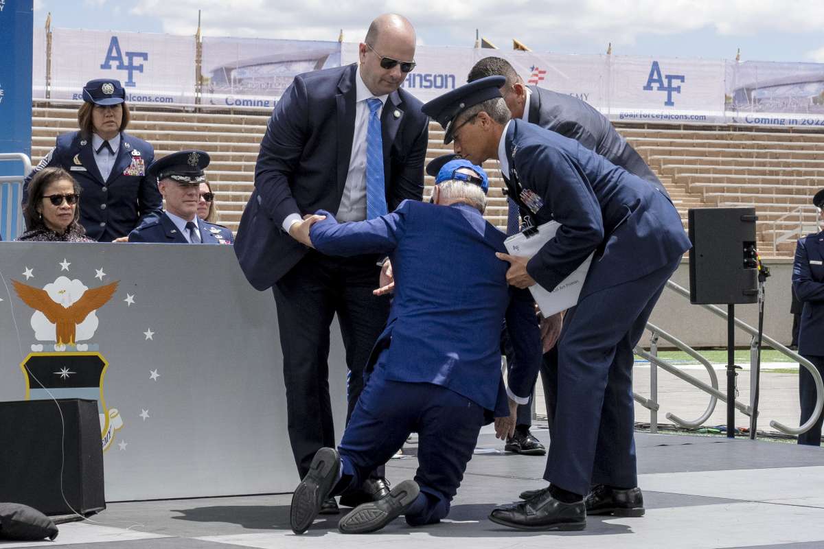 US President Joe Biden falls on stage at Air Force Academy graduation ceremony | WATCH