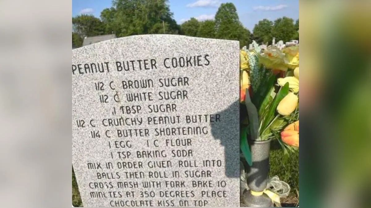 Unconventional tombstone engraving goes viral with peanut butter cookie recipe