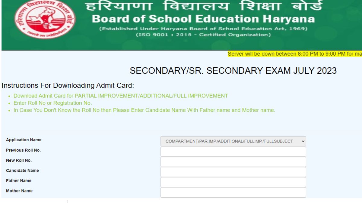 BSEH Admit Card 2023 Out For Class 10th, 12th Supplementary Exam ...