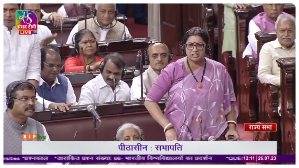 Union Minister Smriti Irani in Rajya Sabha