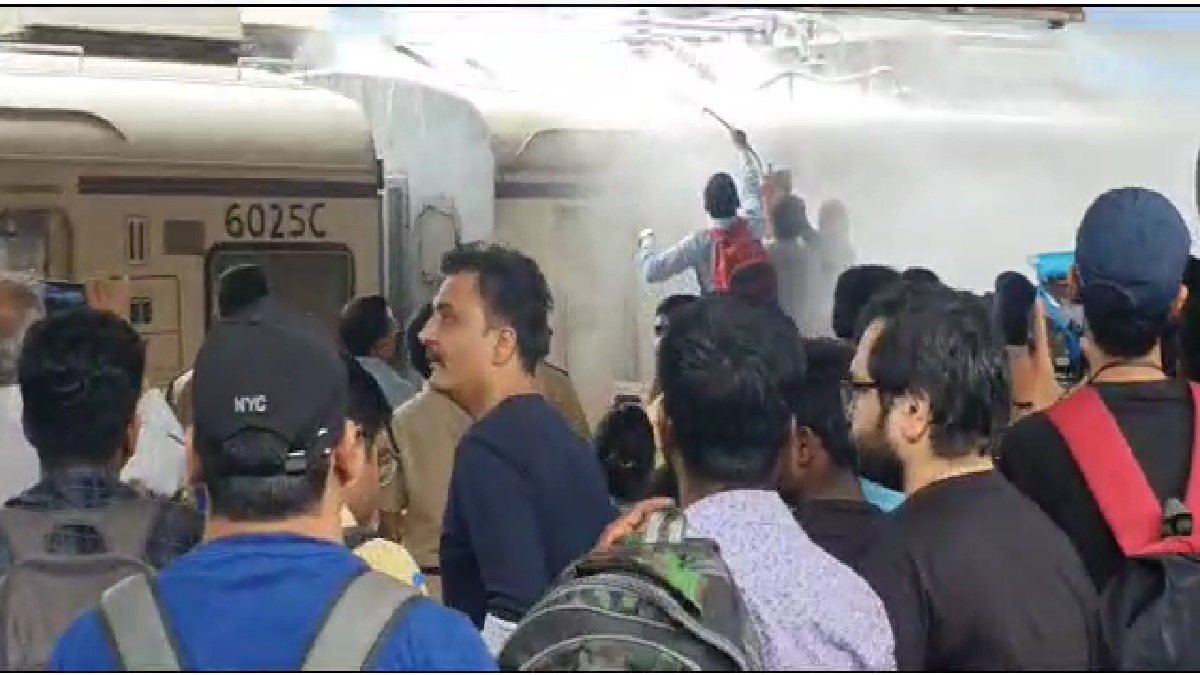 Mumbai local train pantograph catches fire