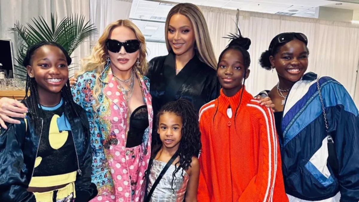 Pop stars Madonna and Beyonce pose together backstage at Renaissance tour