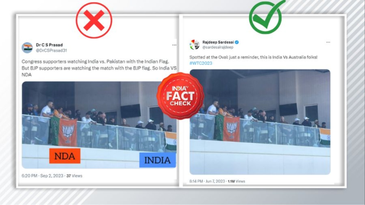 FACT CHECK: Old photo of BJP flag being waved during India vs Pak match falsely shared | Check here