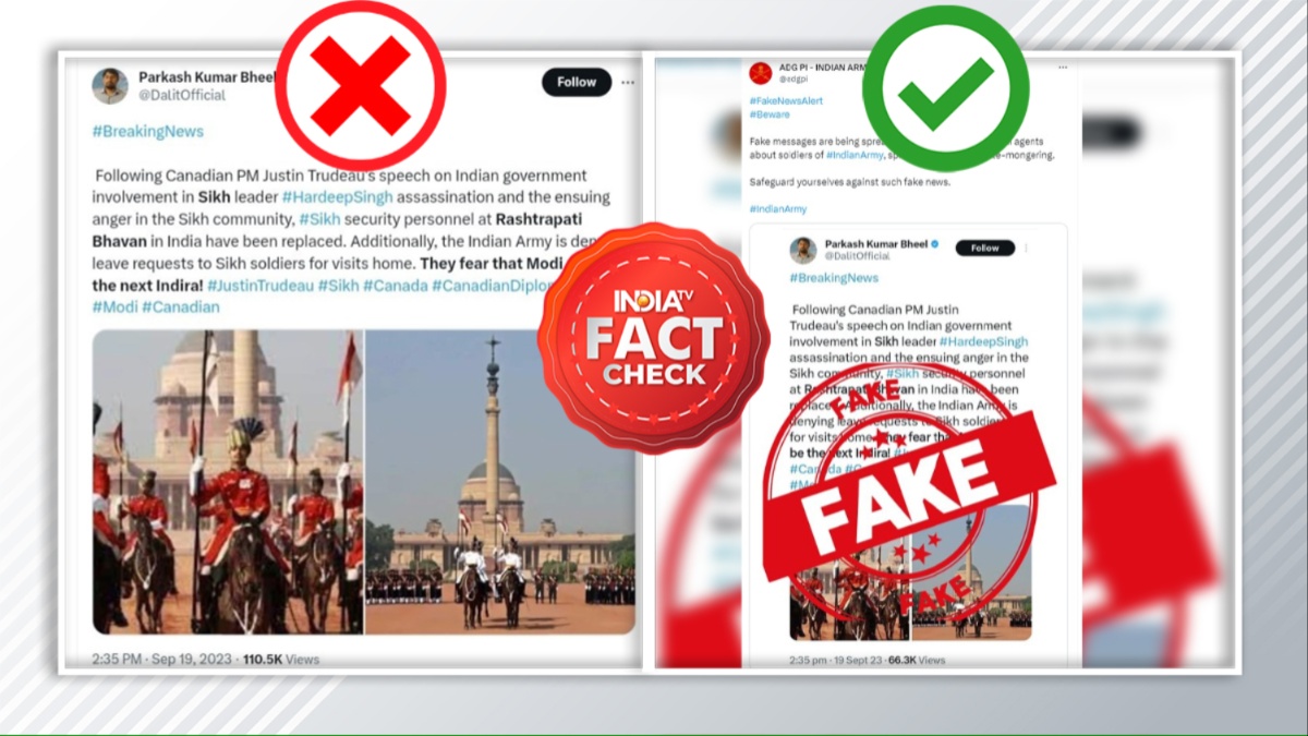 Screenshot showing right and wrong picture of about Sikh security personnel at Rashtrapati Bhavan.
