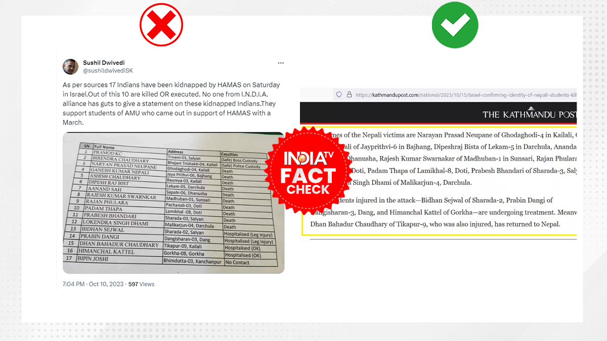 FACT CHECK: False Claims Regarding Indian Citizens Kidnapped By Hamas ...
