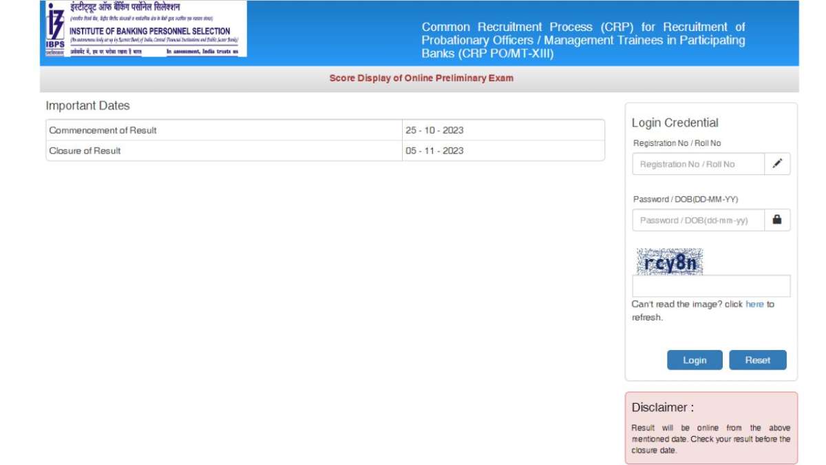 IBPS PO Prelims Score Card 2023 Download Online on Official Website