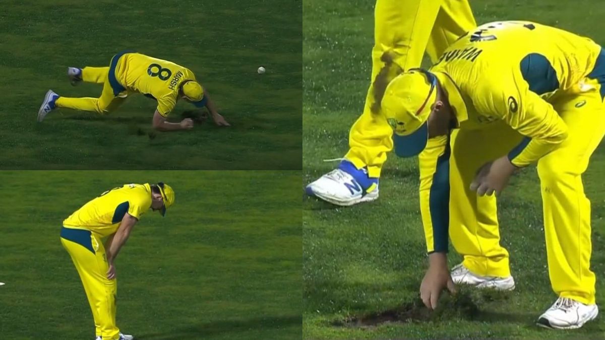 WATCH: Mitchell Marsh escapes injury after Aussie all-rounder's knee gets stuck in Dharamsala outfield