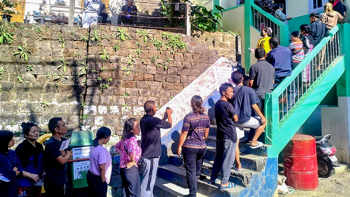 Voters wait in a queue to cast their votes for Mizoram Assembly elections, in Aizawl (Representational image)
