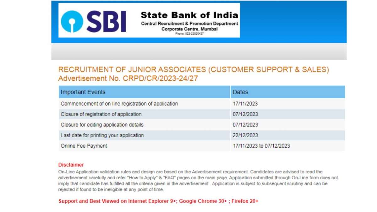 SBI Clerk Recruitment 2023: Apply online for 8,773 Junior Associate posts at sbi.co.in