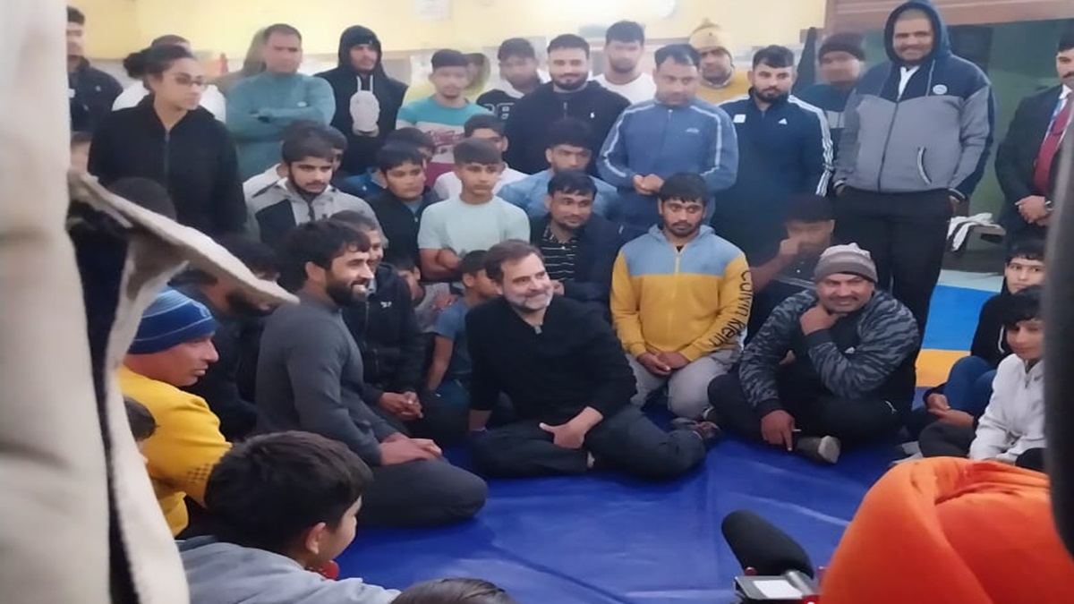 Rahul Gandhi meets wrestlers, including Bajrang Punia at Virendra Akhara in Haryana amid WFI row