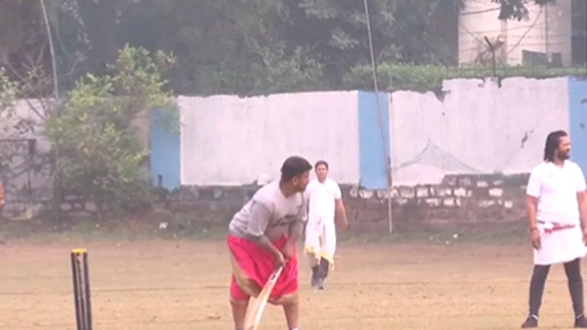 Cricket tournament features players dhoti kurta commentary Sanskrit