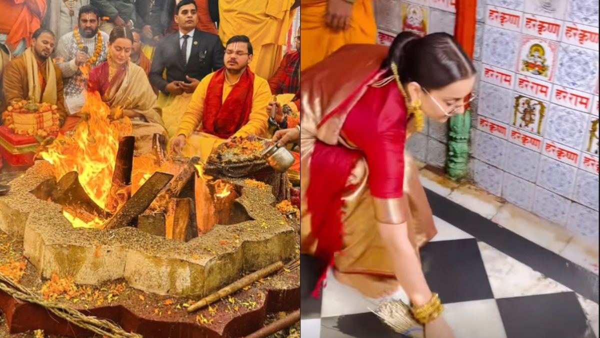 Ram Temple: Kangana Ranaut reaches Ayodhya for consecration, cleans temple corridor | Watch Video
