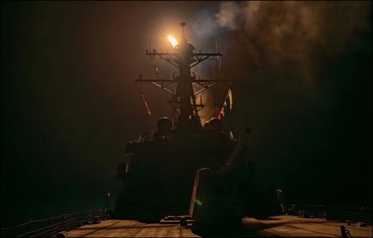 A missile launched from a warship during the US-led missions against Houthis.