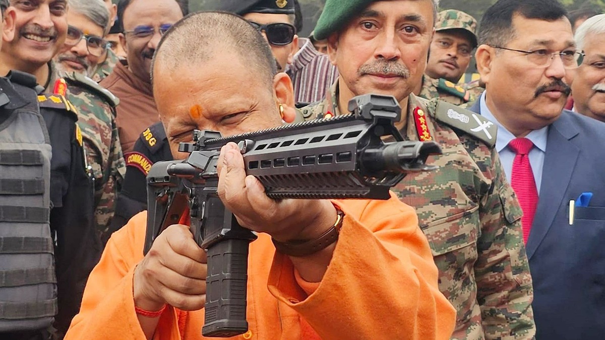 Yogi Adityanath inaugurates 'Know Your Army Festival' in Lucknow, holds weapons in hands | WATCH