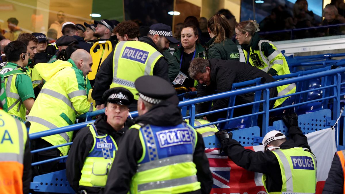 Football fan rushed to hospital after falling from top tier of Chelsea's Stamford Bridge | WATCH