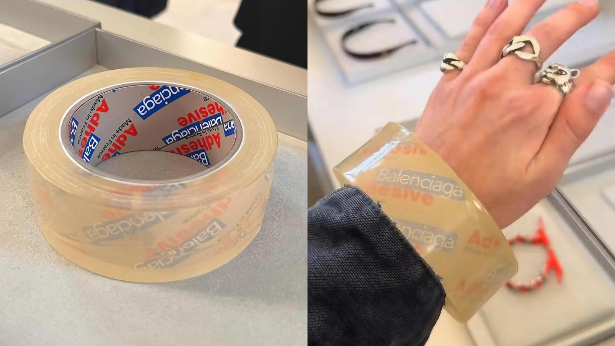 balenciagas new bracelet sparks internet frenzy over resemblance to clear tape roll