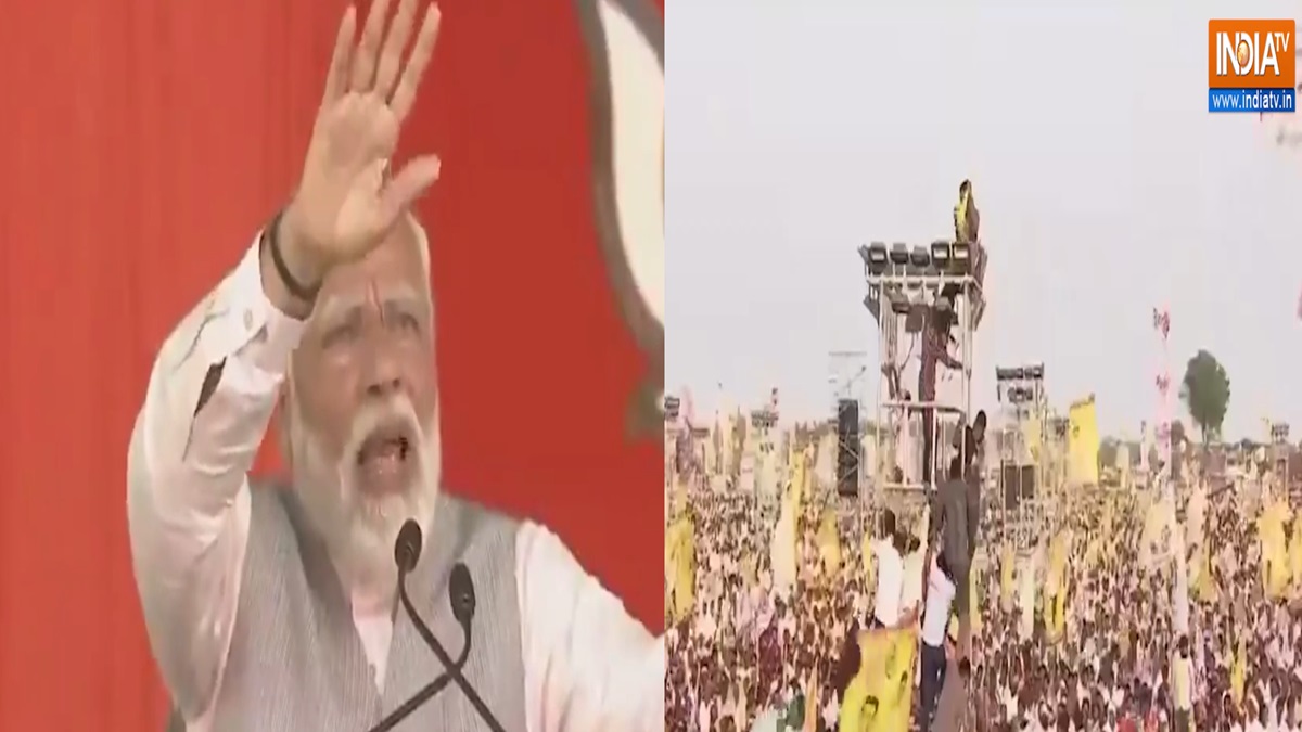 PM Modi urges people to step down from tower at Andhra rally, says 'your life is precious' | Video