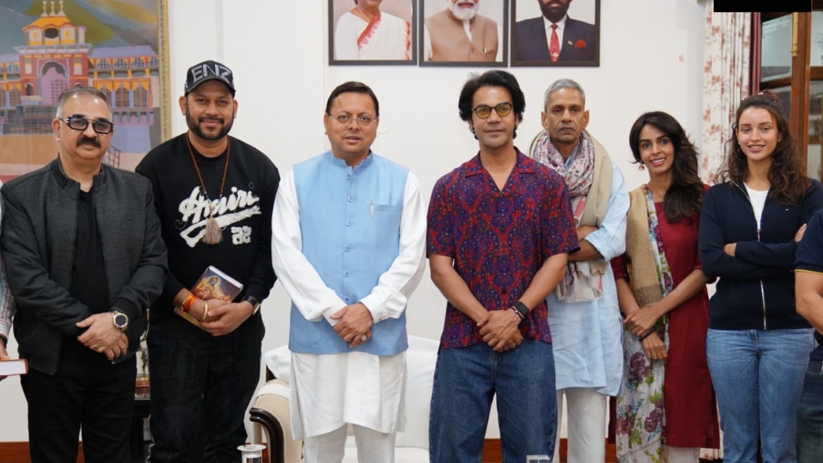 Rajkummar Rao, Mallika Sherawat, among others meet Uttarakhand CM Pushkar Singh Dhami | See pics