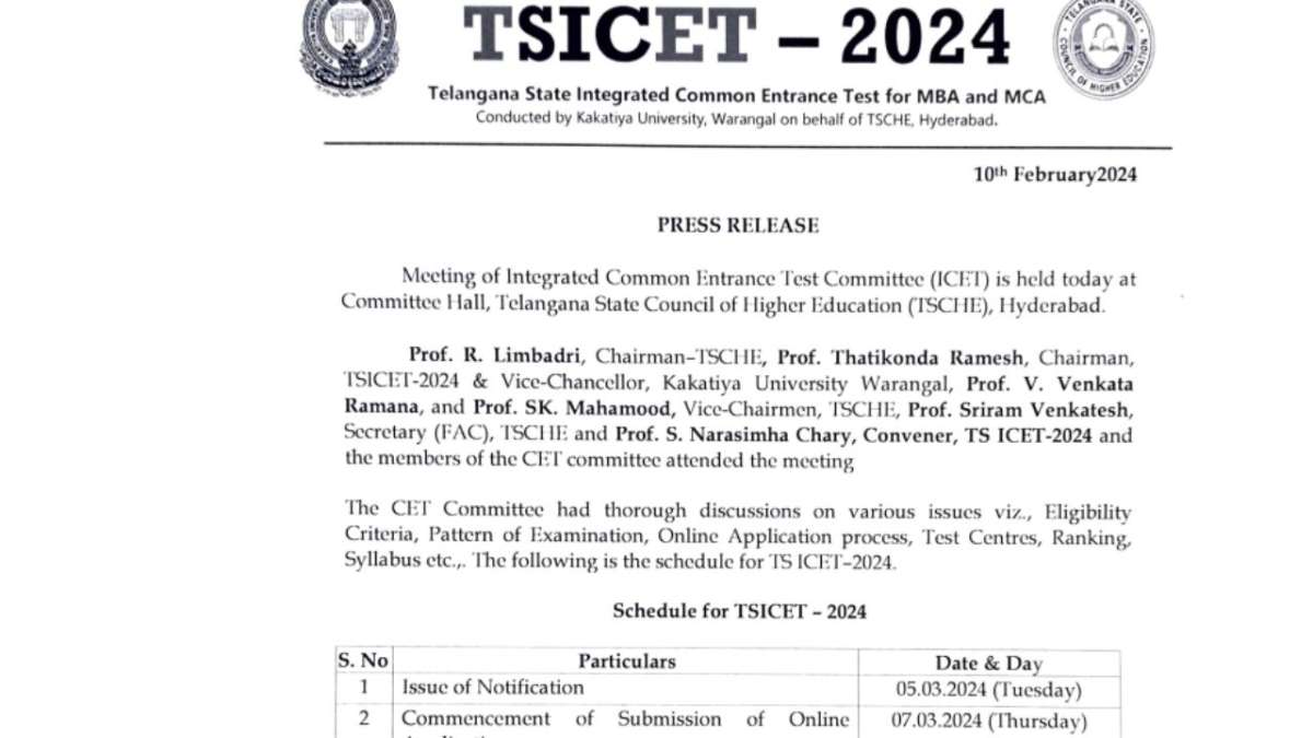 TS ICET 2024 Notification to be released tomorrow for MBA, and MCA