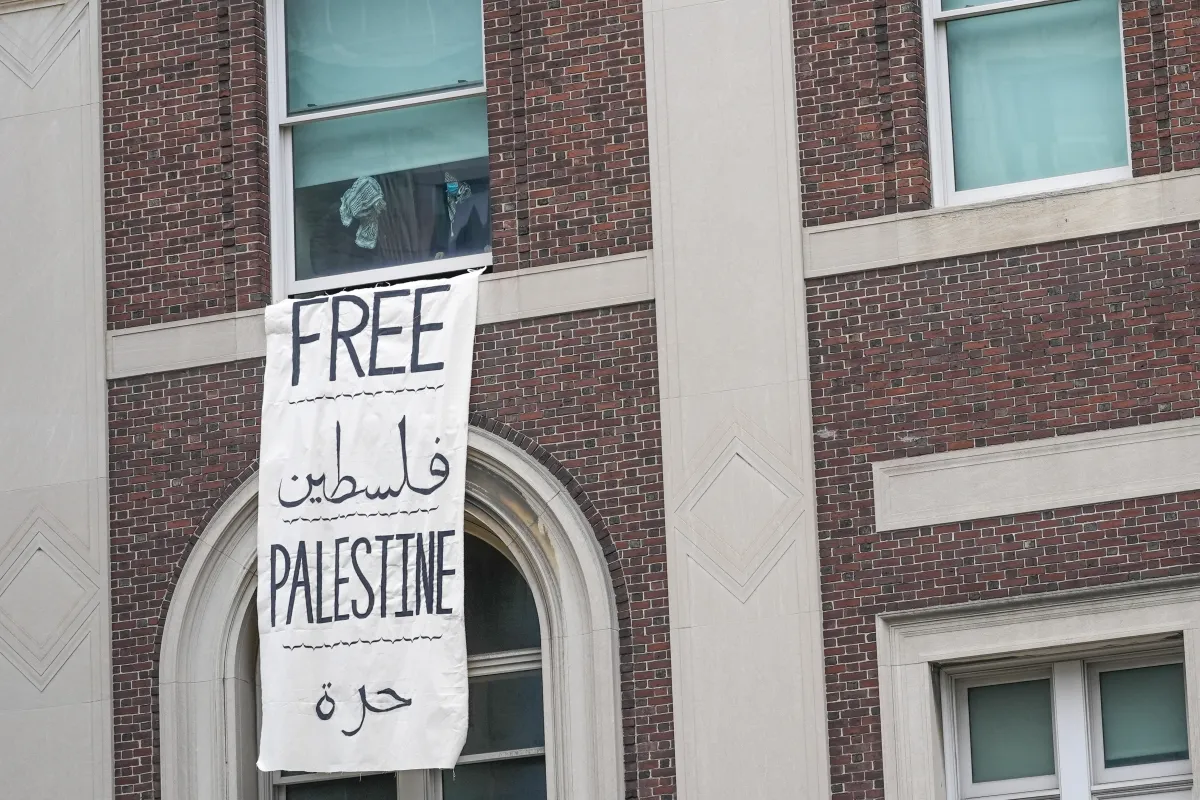 "Free Palestine" posters at a college in Columbia 