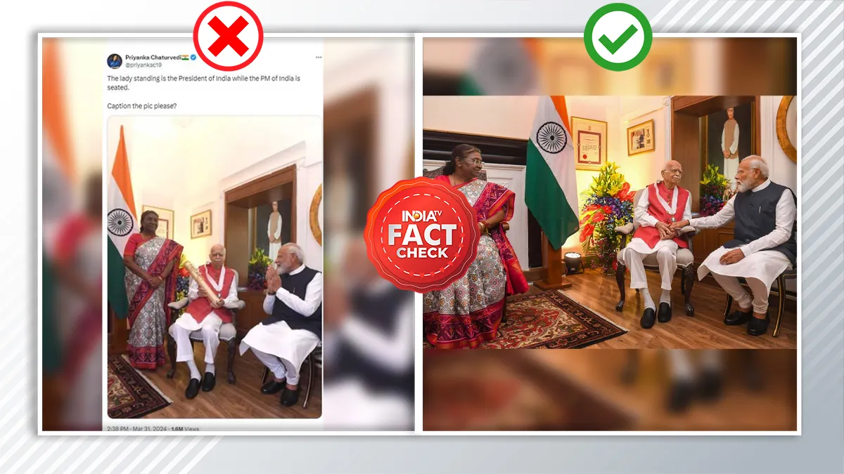 Screenshot of the post of PM Modi seated while President Murmu stands viral with a misleading claim.