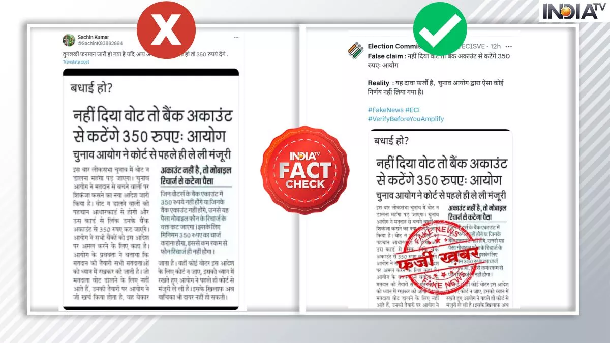 FACT CHECK: Rs 350 will be deducted from bank account for not voting in ...