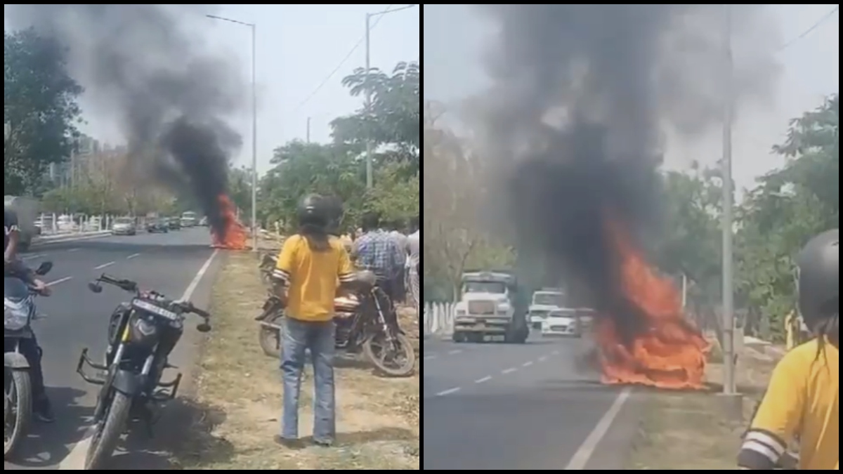 UP: Car turns into a fireball in Greater Noida West, driver narrowly avoids death | VIDEO