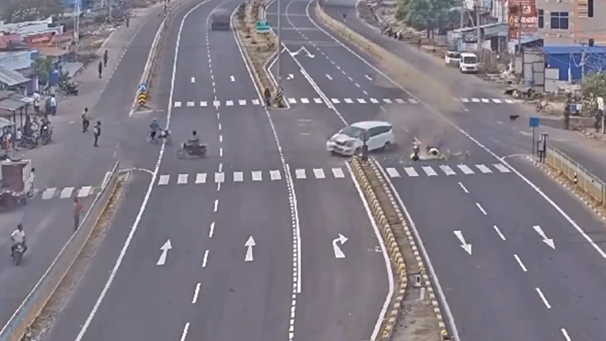 Video: Five killed as speeding car rams into two-wheeler, topples across four-lane highway in TN's Madurai