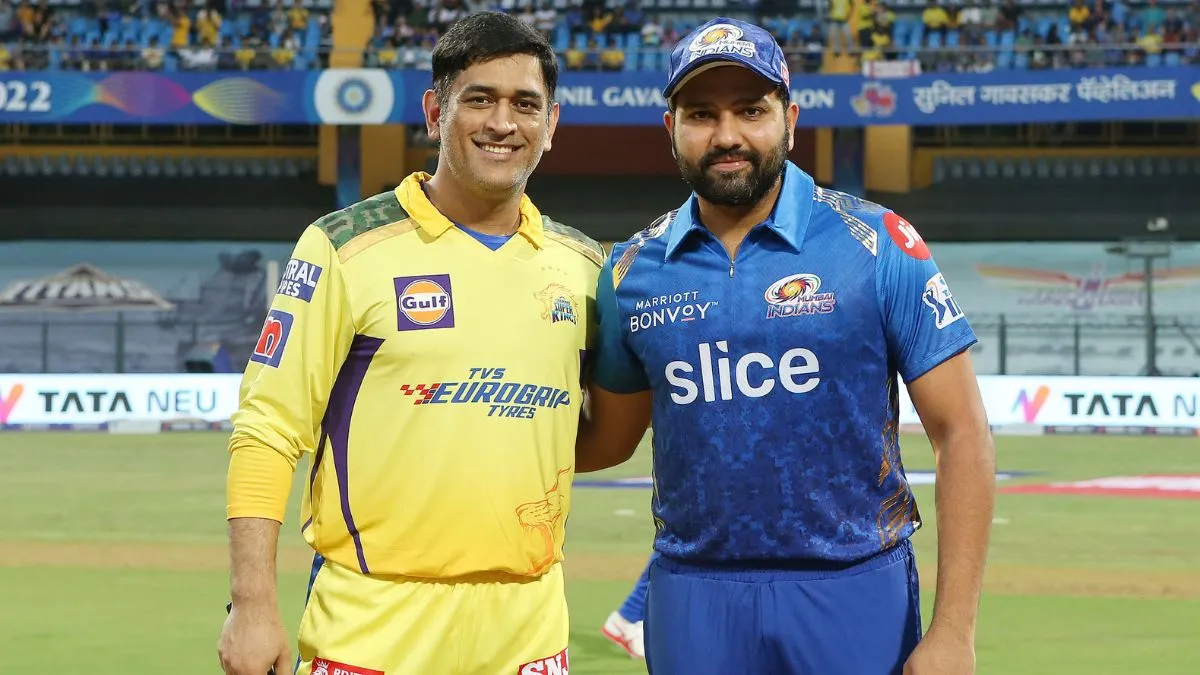 MS Dhoni and Rohit Sharma at Wankhede Stadium in the IPL 2023
