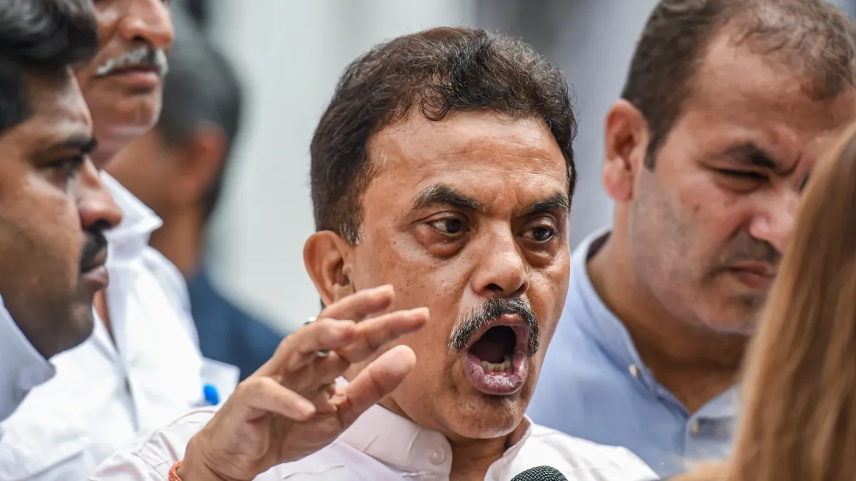 Congress leader Sanjay Nirupam during a demonstration at the AICC.